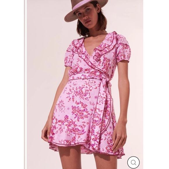Poupette St Barth MINI Ruffle Wrap DRESS AUDE PURPLE PIVOINE Sz M NWT $350 - Picture 1 of 15